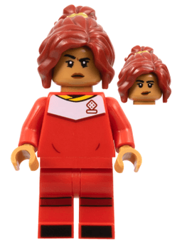 LEGO Soccer Player Female Red Uniform Medium Nougat Skin Dark Red Ponytail (idea141) minifigure