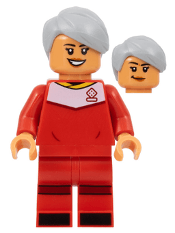 LEGO Soccer Player Female Red Uniform Nougat Skin Light Bluish Gray Hair (idea143) minifigure