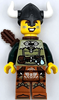 Viking Archer - Male, Olive Green Tunic, Dark Orange Legs with Loincloth, Pearl Dark Gray Helmet, Quiver