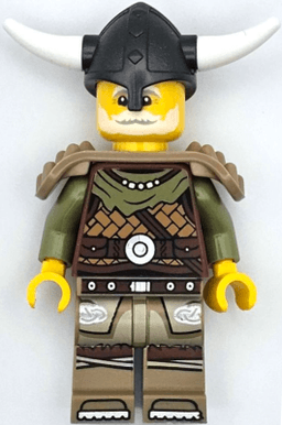 Viking Chieftain - Male, Leather Armor, Dark Tan Legs with Tunic, Pearl Dark Gray Helmet, Shoulder Armor