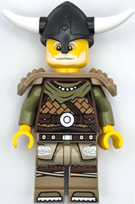 Viking Chieftain - Male, Leather Armor, Dark Tan Legs with Tunic, Pearl Dark Gray Helmet, Shoulder Armor