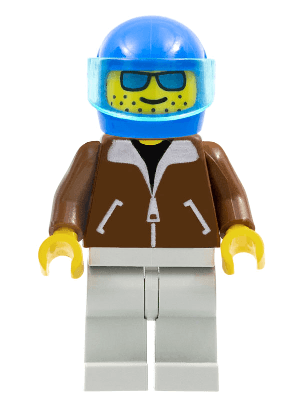 Jacket Brown - Light Gray Legs, Blue Helmet, Trans-Light Blue Visor