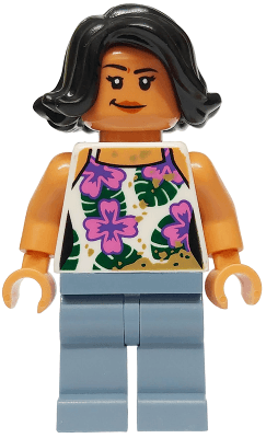 Sammy Gutierrez - White Sleeveless Shirt with Flowers, Leaves and Dirt Stains, Sand Blue Legs