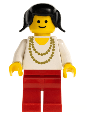 Necklace Gold - Red Legs, Black Pigtails Hair