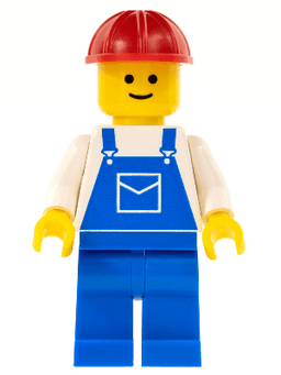 Overalls Blue with Pocket, Blue Legs, Red Construction Helmet