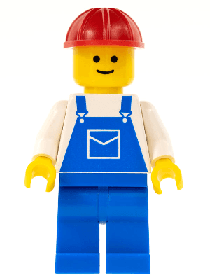 Overalls Blue with Pocket, Blue Legs, Red Construction Helmet
