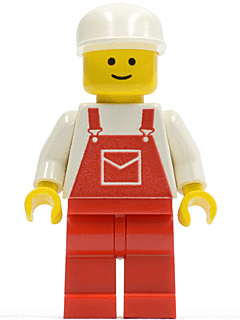 LEGO Overalls Red with Pocket White Cap (ovr006) Town / City Minifigure