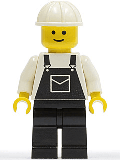 Overalls Black with Pocket, Black Legs, White Construction Helmet