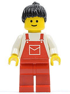 Overalls Red with Pocket, Red Legs, Black Ponytail Hair