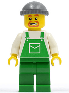 LEGO Overalls Green with Pocket Dark Bluish Gray Knit Cap Beard (ovr027) minifigure