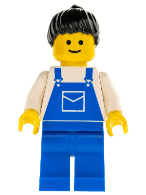 Overalls Blue with Pocket, Blue Legs, Black Ponytail Hair