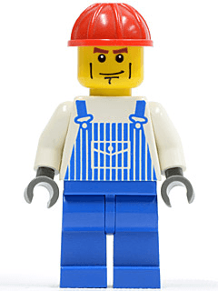 LEGO Overalls Striped Blue with Pocket Red Construction Helmet Cheek Lines (ovr031) minifigure