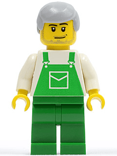 LEGO Overalls Green with Pocket Light Bluish Gray Male Hair (ovr032) minifigure