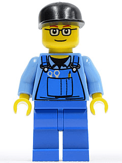 LEGO Overalls with Tools in Pocket Blue Black Cap Glasses (ovr039) Town / City Minifigure