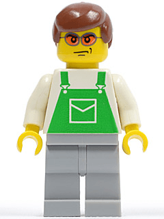 Overalls Green with Pocket, Light Bluish Gray Legs, Orange Sunglasses, Reddish Brown Hair