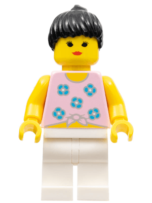 Blue Flowers - White Legs, Black Ponytail Hair