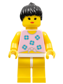 Blue Flowers - Yellow Legs, Black Ponytail Hair