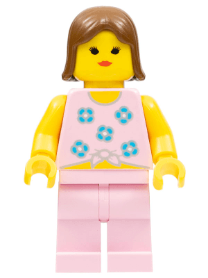 Blue Flowers - Pink Legs, Brown Female Hair