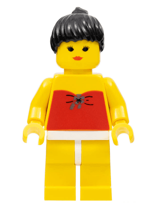 Red Halter Top - Yellow Legs, Black Ponytail Hair, Closed Mouth