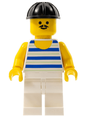 Horizontal Blue and Light Green Stripes, White Legs, Black Construction Helmet