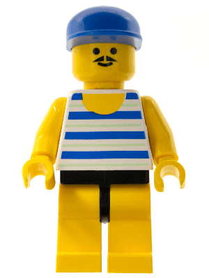 Horizontal Blue and Light Green Stripes, Yellow Legs, Blue Cap