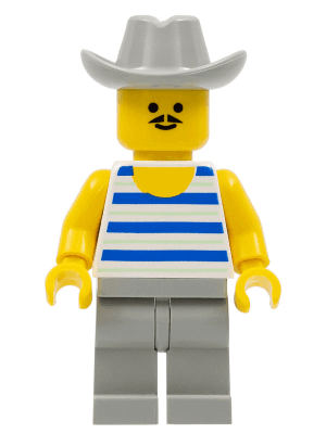 Horizontal Blue and Light Green Stripes, Light Gray Legs, Light Gray Cowboy Hat