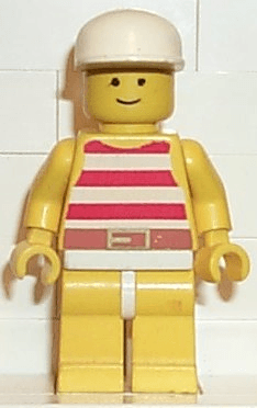 Red / White Stripes Shirt, Yellow Legs, White Cap