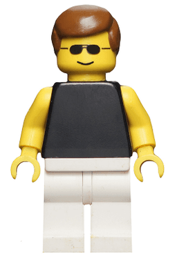 LEGO Plain Black Torso with Yellow Arms Sunglasses Brown Male Hair (par035) minifigure