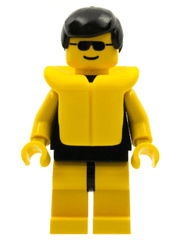 LEGO Plain Black Torso with Yellow Arms Sunglasses Black Male Hair Life Jacket (par036) minifigure