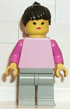 LEGO Plain Pink Torso with Dark Pink Arms Black Ponytail Hair (par040) LEGO Minifigure
