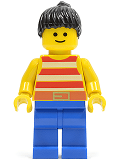 LEGO Red / White Stripes Shirt Black Ponytail Hair (par043) Town / City Minifigure