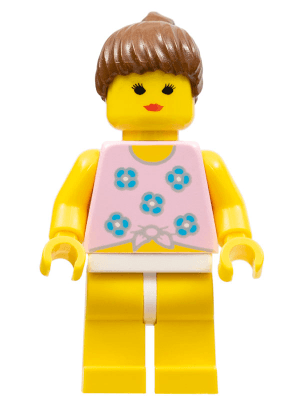 Blue Flowers - Yellow Legs, Brown Ponytail Hair