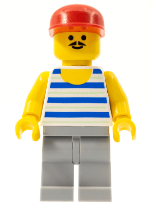 Horizontal Blue and Light Green Stripes, Light Bluish Gray Legs, Red Cap
