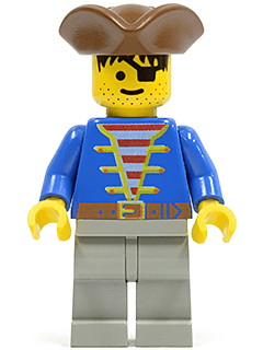 Pirate Blue Jacket, Light Gray Legs, Brown Pirate Triangle Hat