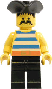 LEGO Pirate Blue / White Stripes Shirt Black Pirate Triangle Hat (pi017) Pirates Minifigure