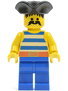 LEGO Pirate Blue / White Stripes Shirt Black Pirate Triangle Hat (pi018) Pirates Minifigure