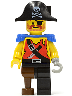 LEGO Pirate Shirt with Knife Black Pirate Hat with Skull Blue Epaulettes (pi023) minifigure