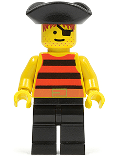 LEGO Pirate Red / Black Stripes Shirt Black Pirate Triangle Hat (pi025) Pirates Minifigure