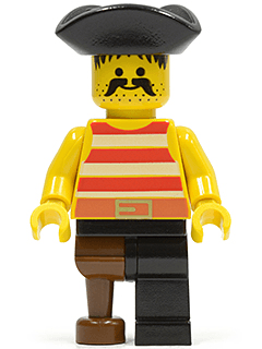LEGO Pirate Red / White Stripes Shirt Black Pirate Triangle Hat (pi038) Pirates Minifigure