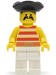 LEGO Pirate Red / White Stripes Shirt Black Pirate Triangle Hat (pi039) Pirates Minifigure