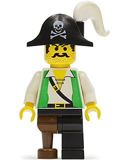 LEGO Pirate Green Vest Black Pirate Hat with Skull (pi050) minifigure