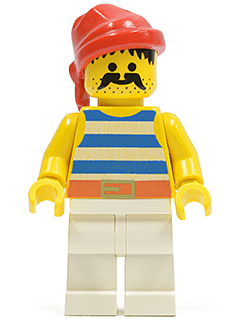 Pirate Blue / White Stripes Shirt, White Legs, Red Bandana, Belt with Gold Buckle