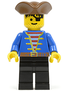 LEGO Pirate Blue Jacket Brown Pirate Triangle Hat Black Hair (pi080) Pirates Minifigure