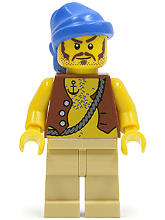 LEGO Pirate Vest and Anchor Tattoo Blue Bandana Brown Moustache (pi093) Pirates Minifigure
