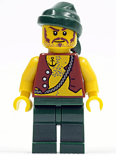 LEGO Pirate Vest and Anchor Tattoo Dark Green Bandana Brown Moustache (pi095) Pirates Minifigure