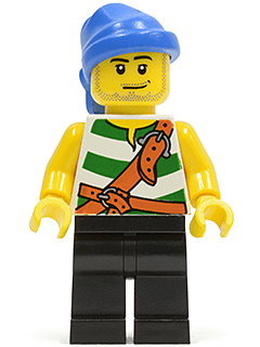 LEGO Pirate Green / White Stripes Blue Bandana Smirk and Stubble Beard (pi096) minifigure