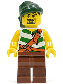 LEGO Pirate Green / White Stripes Reddish Brown Legs Dark Green Bandana Goatee (pi105) minifigure