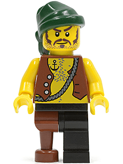 LEGO Pirate Vest and Anchor Tattoo Dark Green Bandana Brown Moustache (pi110) minifigure