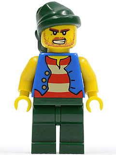 LEGO Pirate Blue Vest Dark Green Bandana Bared Teeth (Tic Tac Toe) (pi115) minifigure