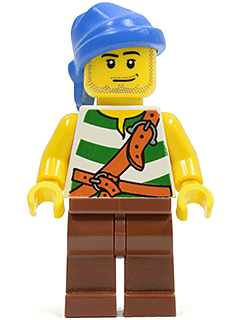 LEGO Pirate Green / White Stripes Reddish Brown Legs Blue Bandana (pi133) minifigure